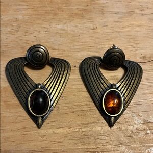 Vintage Bronze Earrings with Amber Accents